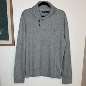 Polo‎ by Ralph Lauren Jersey Shawl-Collar Pullover Sweater in Gray - Med
